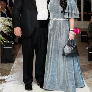 Silver Blue Glitter Evening Dress Special Occasion Party Gown Size 12 / 14